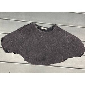 We The Free Off My Mind Terry Tee Crop Shirt Womens XS Grey Bohemian Top